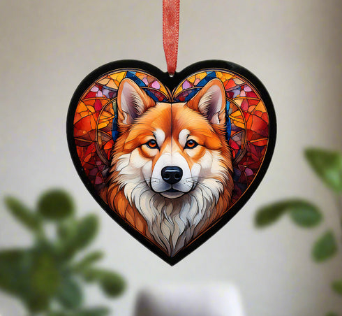 Akita Stained Glass Effect Heart Suncatcher